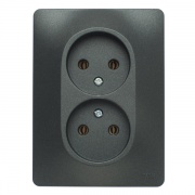 Розетка двойная без заземления16А в сборе SE Glossa, антрацит