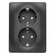 Розетка двойная с заземлением со шторками 16А в сборе SE Glossa, антрацит