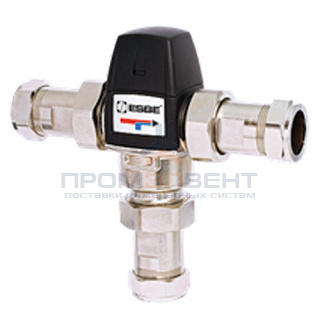 Клапан термостатический смесительный ESBE VTA533 - CPF22мм (компрессионное подключение, с переходником НР 1", Tmax. 95°C, точка переключения 35-50°C, никелированный)