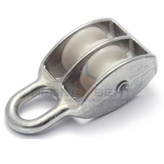 Блок для троса двойной 15мм нейлоновый шкив (трос 5мм) оцинкованный